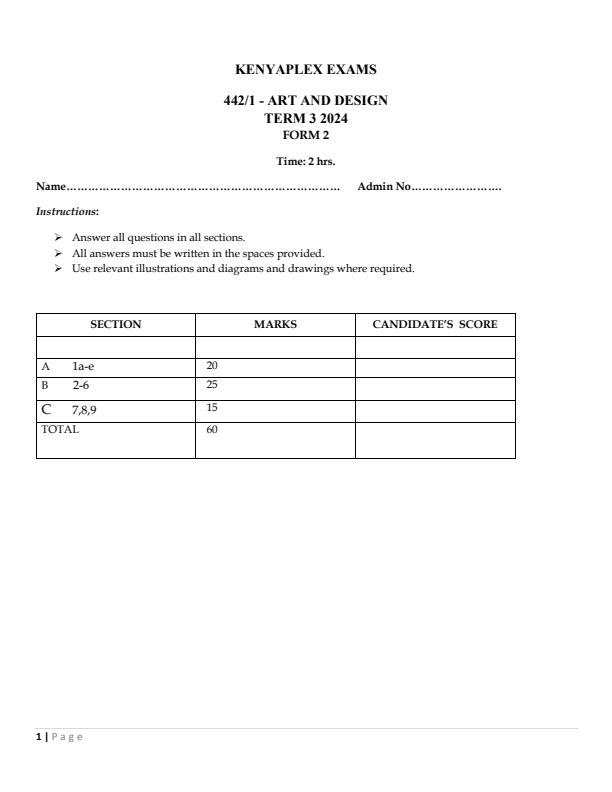 Preview page Form-2-Art-and-Design-Term-3-Opener-Exam-2024-Version-2_3071_0.jpg