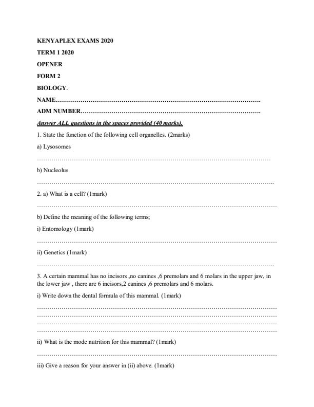 Preview page Form-2-Biology-Term-1-Opener-Examination-2020_445_0.jpg