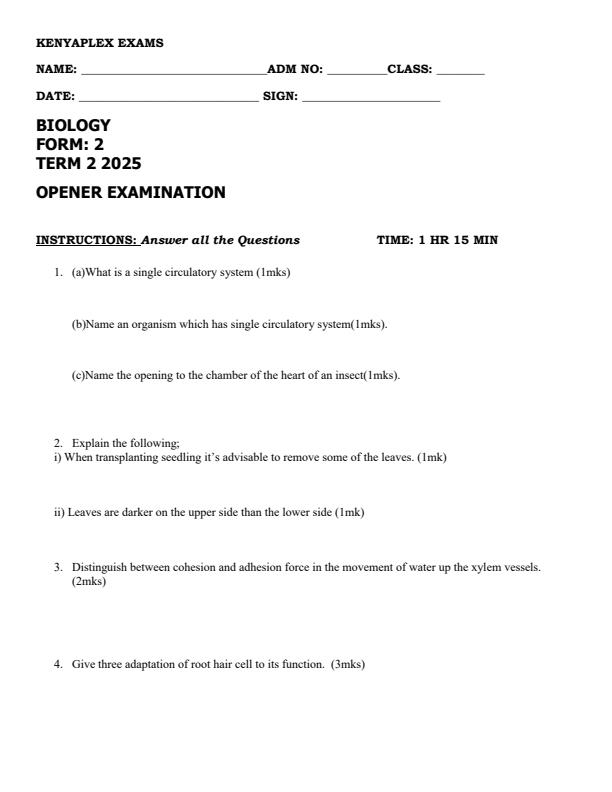 Preview page Form-2-Biology-Term-2-Opener-Exam-2025_3922_0.jpg