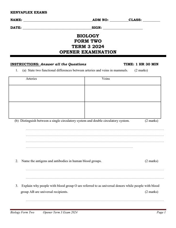 Preview page Form-2-Biology-Term-3-Opener-Exam-2024_2994_0.jpg