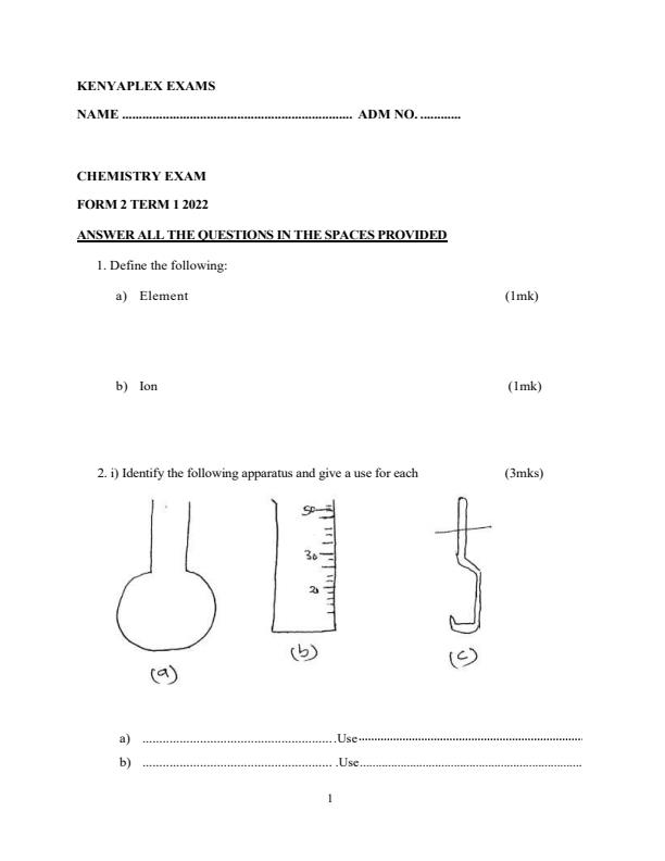 Preview page Form-2-Chemistry-End-of-Term-1-Examination-2022_1192_0.jpg