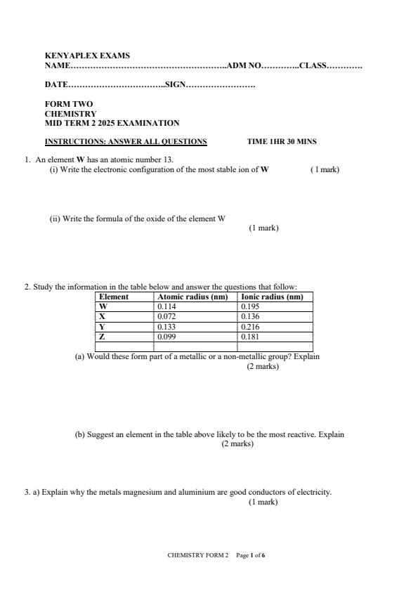 Preview page Form-2-Chemistry-Mid-Term-2-Exam-2025_4080_0.jpg