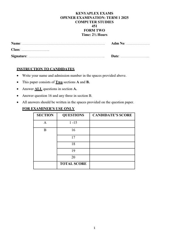 Preview page Form-2-Computer-Studies-Term-1-Opener-Exam-2025_3554_0.jpg