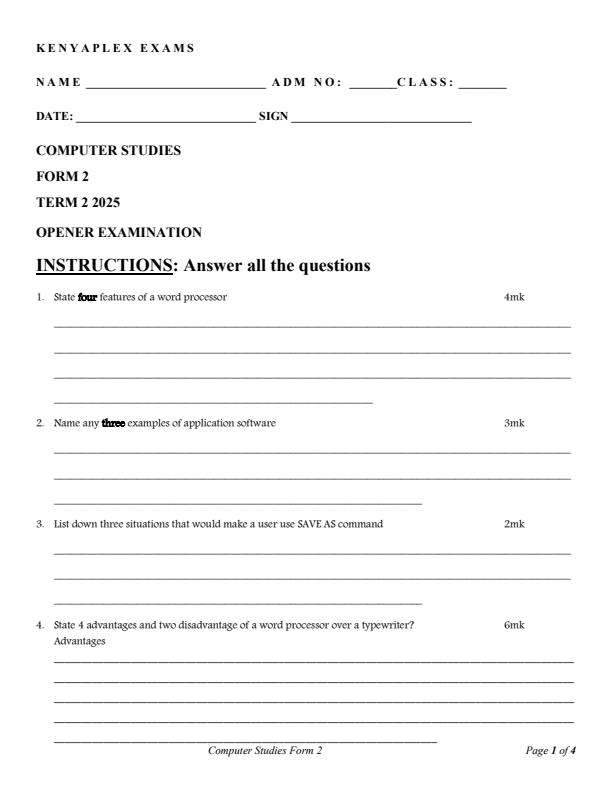 Preview page Form-2-Computer-Studies-Term-2-Opener-Exam-2025_3931_0.jpg