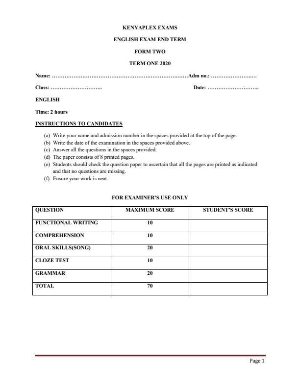 Preview page Form-2-English-End-of-Term-1-Examination-2020_622_0.jpg