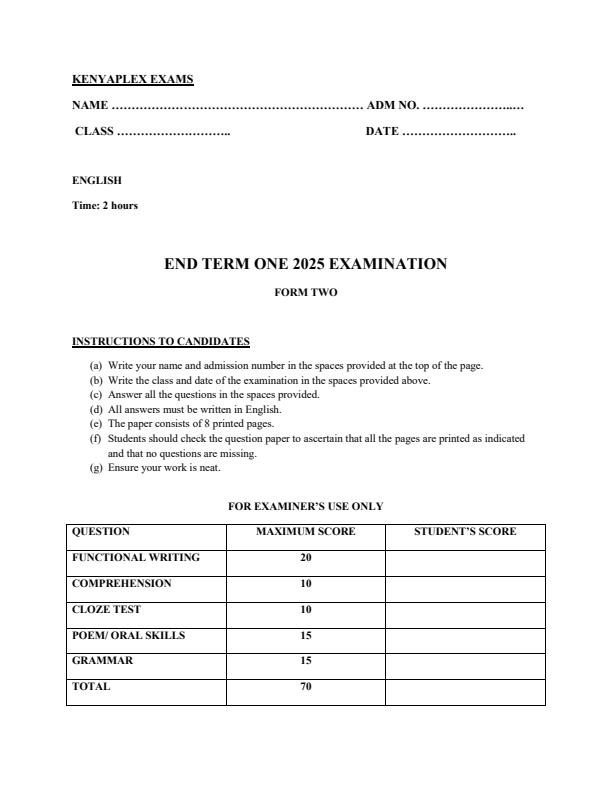 Preview page Form-2-English-End-of-Term-1-Examination-2025_3730_0.jpg