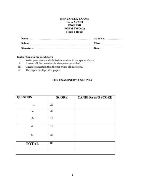 Preview page Form-2-English-End-of-Term-2-Examination-2024_2745_0.jpg