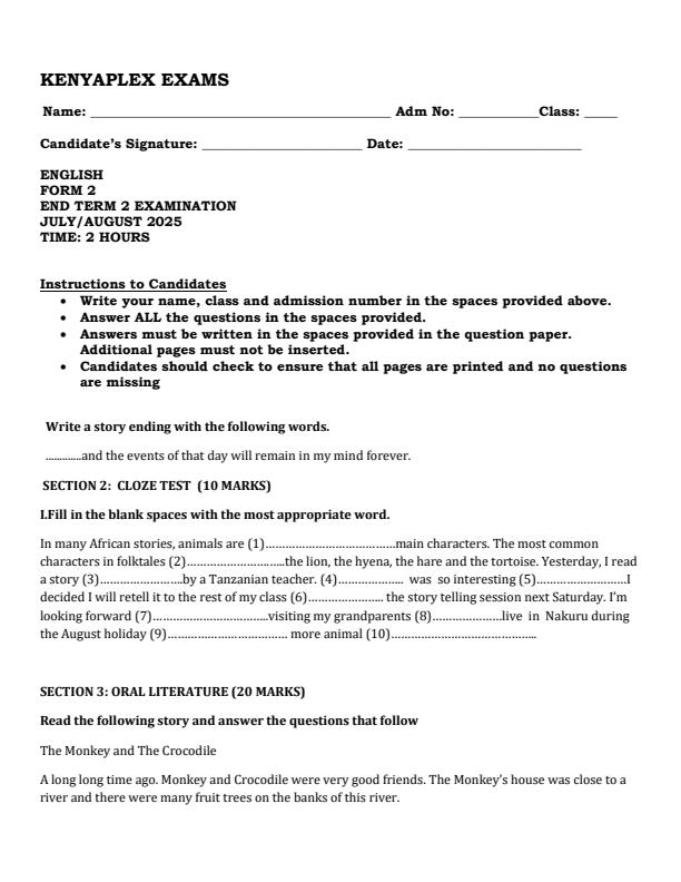 Preview page Form-2-English-End-of-Term-2-Examination-2025_4248_0.jpg