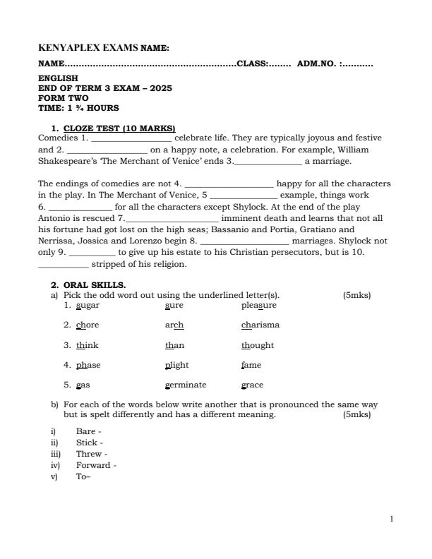 Preview page Form-2-English-End-of-Term-3-Examination-2025_4735_0.jpg