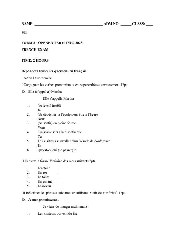 Preview page Form-2-French-Term-2-Opener-Exam-2023_1601_0.jpg