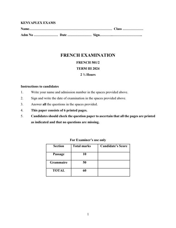 Preview page Form-2-French-Term-3-Opener-Exam-2024-Version-2_3078_0.jpg