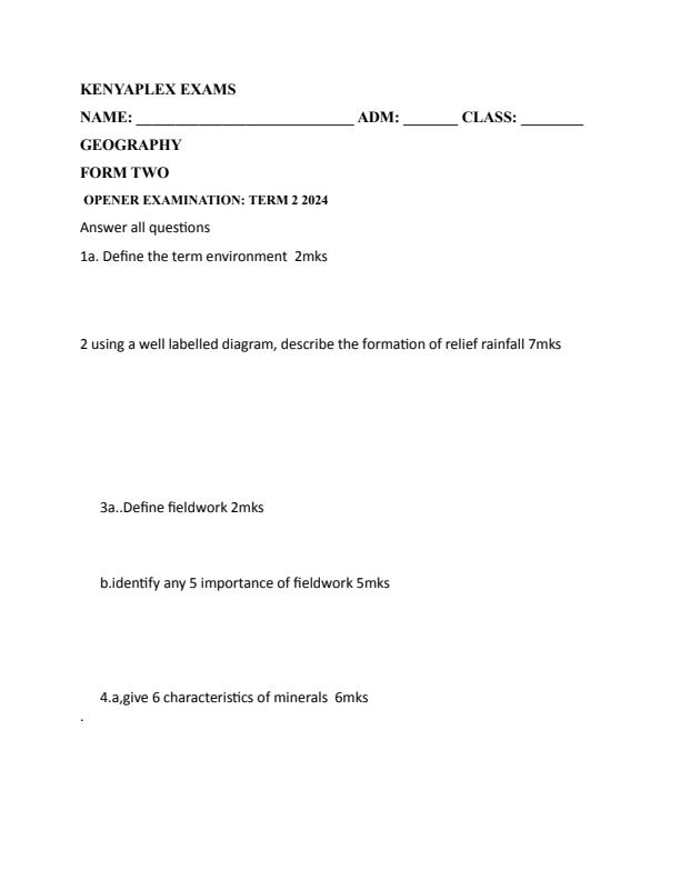 Preview page Form-2-Geography-Term-2-Opener-Exam-2024_2387_0.jpg