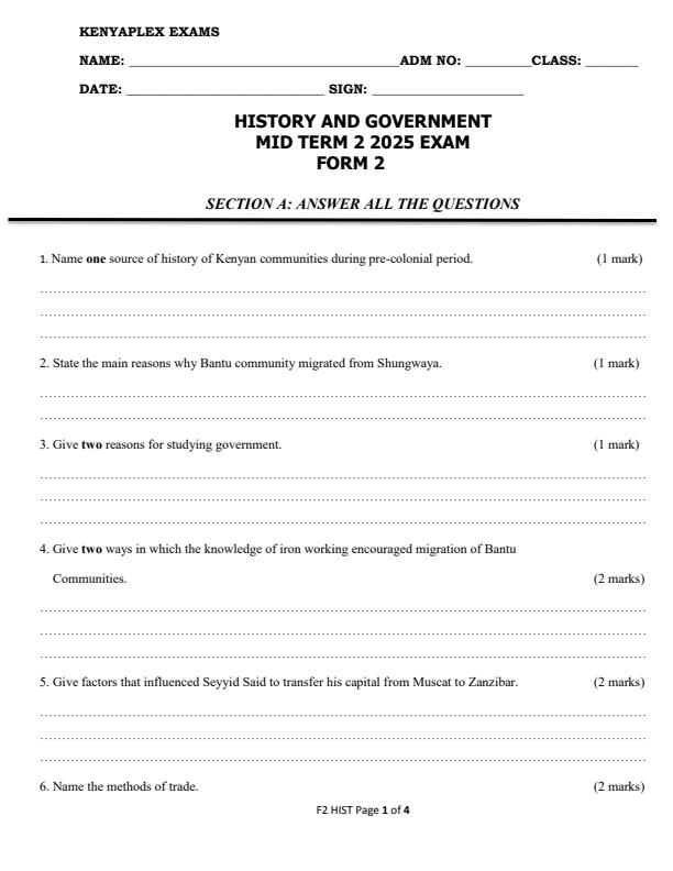 Preview page Form-2-History-and-Government-Mid-Term-2-Exam-2025_4086_0.jpg