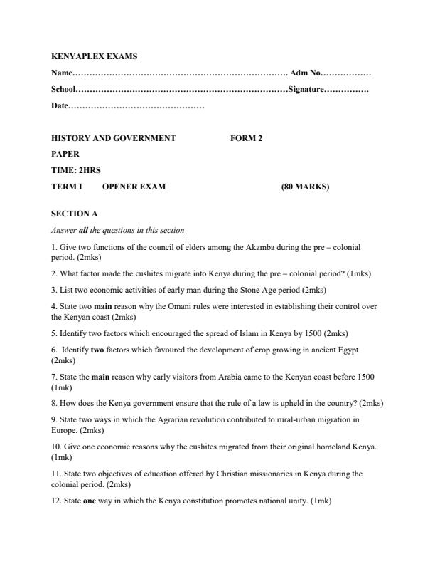 Preview page Form-2-History-and-Government-Opener-Exam-Term-1-2019_33_0.jpg