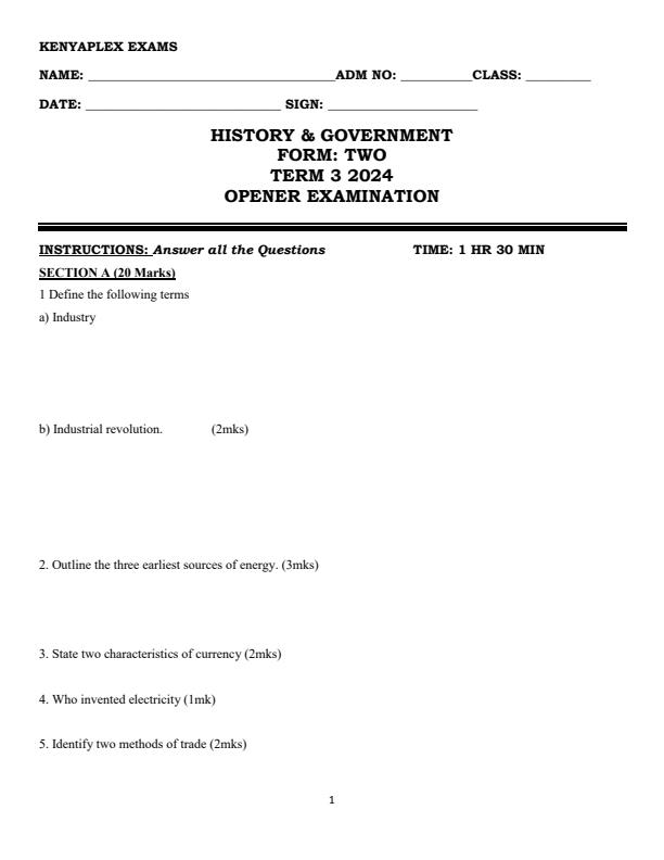 Preview page Form-2-History-and-Government-Term-3-Opener-Exam-2024_3021_0.jpg