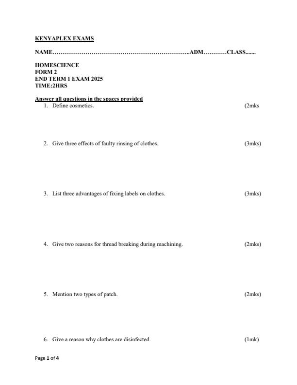 Preview page Form-2-Home-Science-End-of-Term-1-Examination-2025_3734_0.jpg