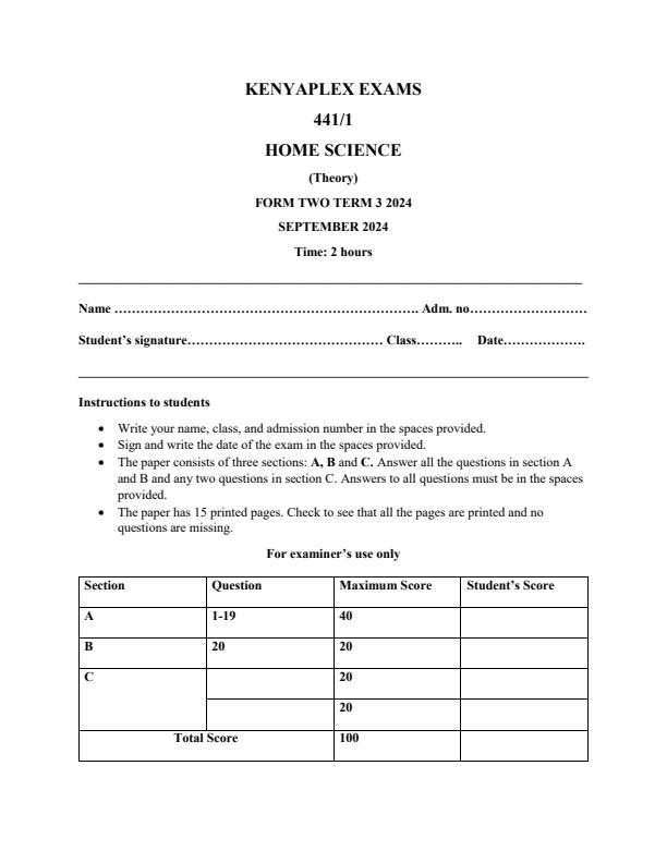 Preview page Form-2-Home-Science-Term-3-Opener-Exam-2024-Version-2_3081_0.jpg