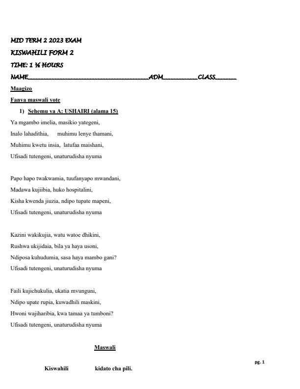 Preview page Form-2-Kiswahili-Mid-Term-2-Exam-2023_1693_0.jpg
