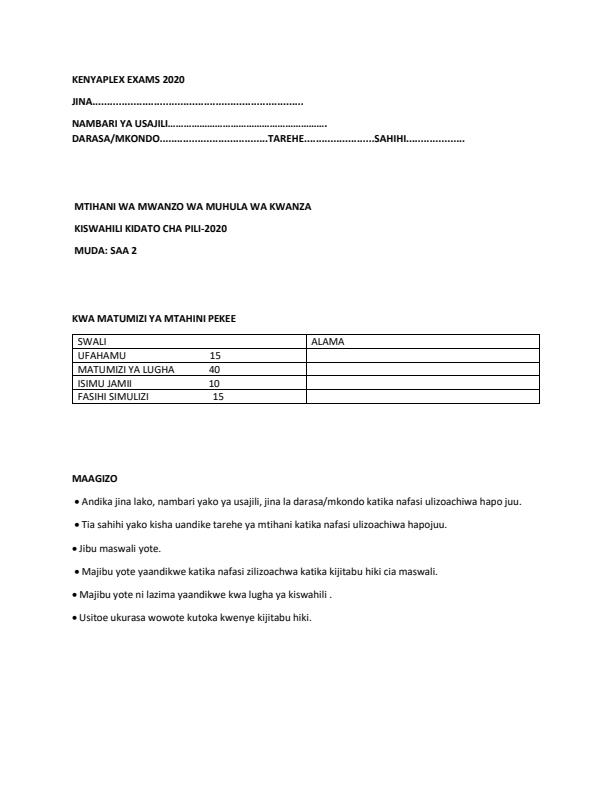 Preview page Form-2-Kiswahili-Term-1-Opener-Examination-2020_496_0.jpg
