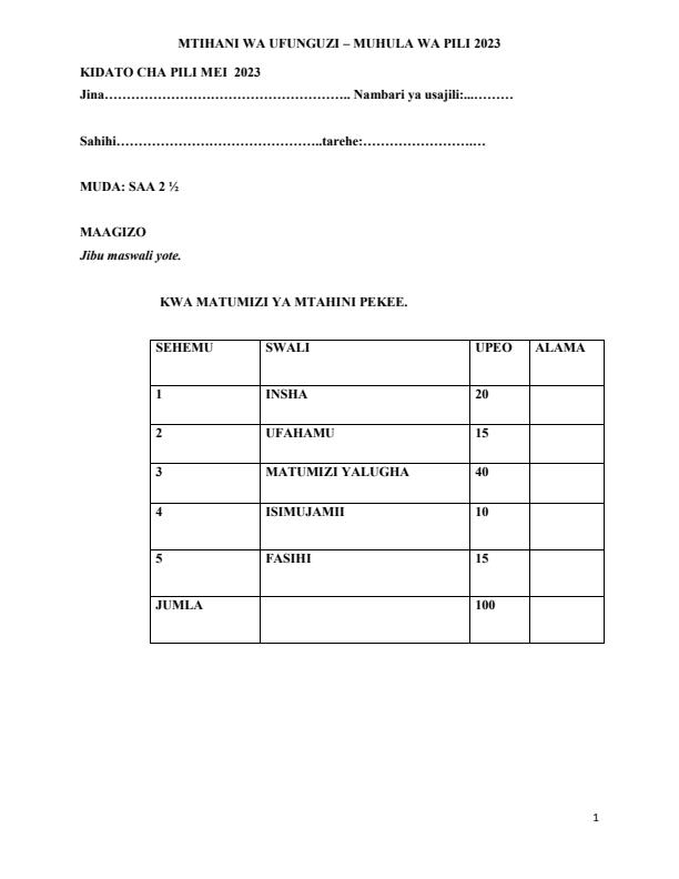 Preview page Form-2-Kiswahili-Term-2-Opener-Exam-2023_1625_0.jpg