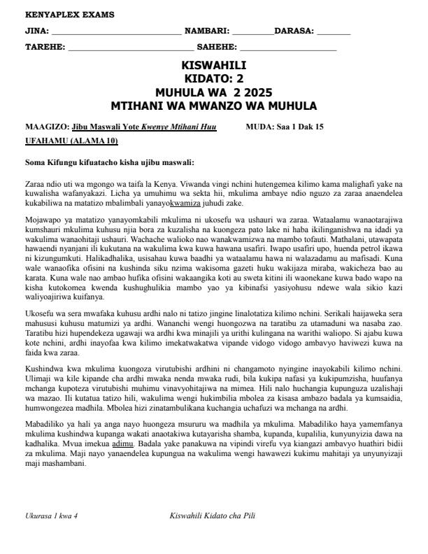 Preview page Form-2-Kiswahili-Term-2-Opener-Exam-2025_3949_0.jpg