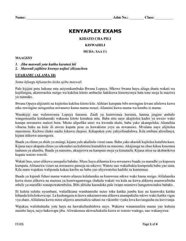 Preview page Form-2-Kiswahili-Term-3-Opener-Exam-2025_4585_0.jpg