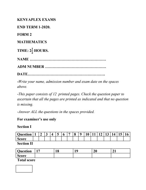 Preview page Form-2-Mathematics-End-of-Term-1-Examination-2020_608_0.jpg