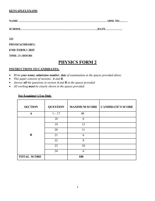 Preview page Form-2-Physics-End-of-Term-1-Examination-2025_3735_0.jpg