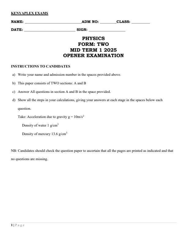 Preview page Form-2-Physics-Mid-Term-1-Exam-2025_3672_0.jpg