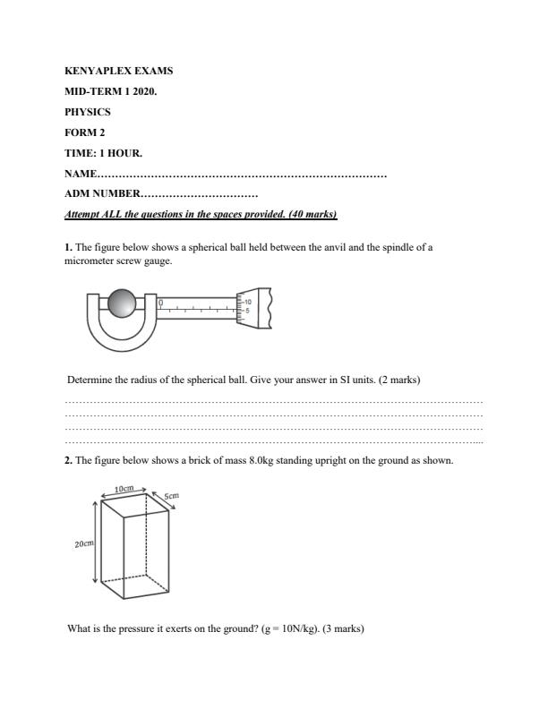 Preview page Form-2-Physics-Mid-Term-1-Examination-2020_540_0.jpg
