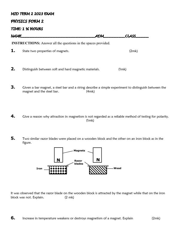 Preview page Form-2-Physics-Mid-Term-2-Exam-2023_1705_0.jpg