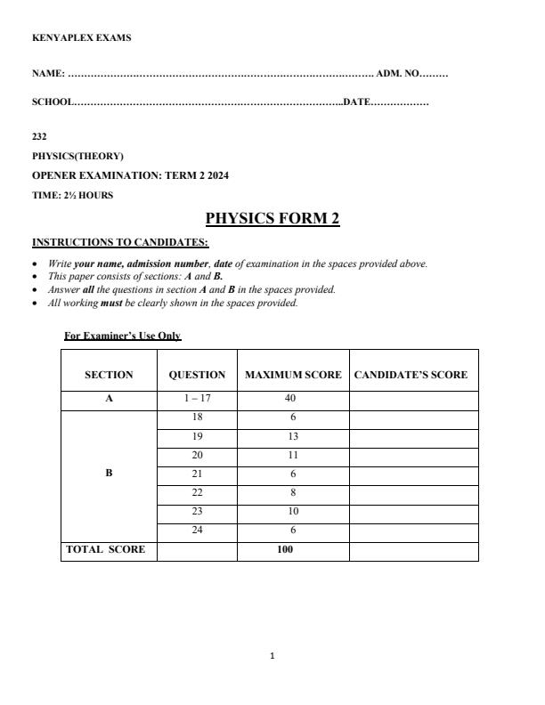 Preview page Form-2-Physics-Term-2-Opener-Exam-2024_2355_0.jpg