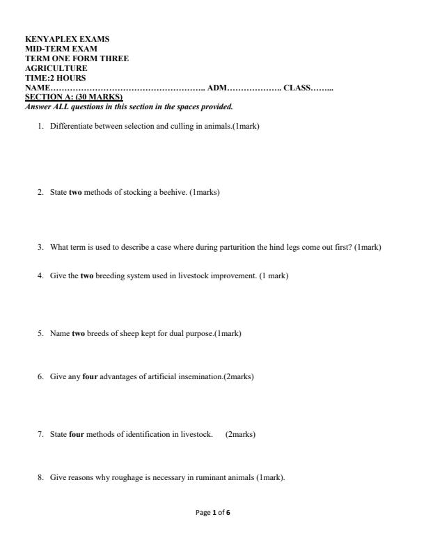 Preview page Form-3-Agriculture-Mid-Term-1-Exam-2025_3677_0.jpg