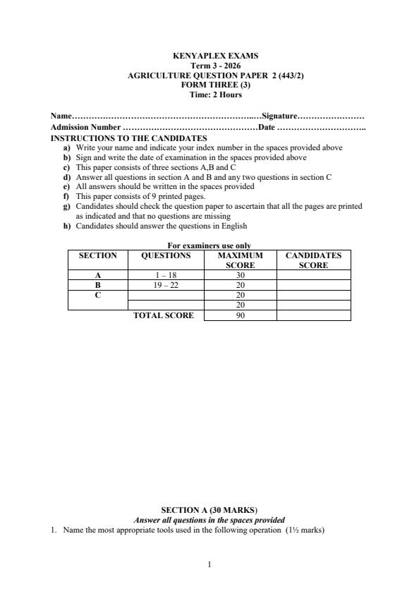 Preview page Form-3-Agriculture-Paper-2-End-Term-3-Exam-2026_6968_0.jpg