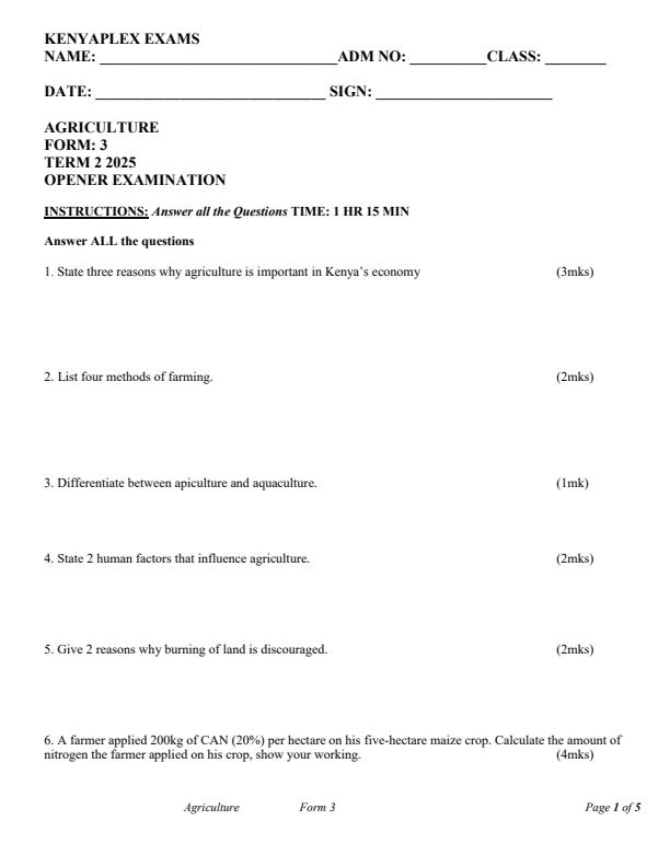 Preview page Form-3-Agriculture-Term-2-Opener-Exam-2025_3920_0.jpg