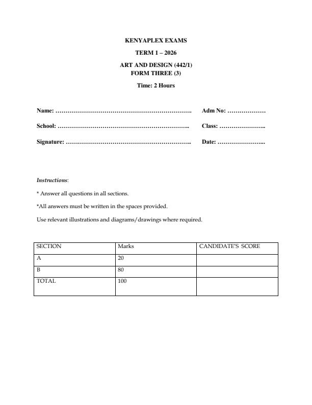 Preview page Form-3-Art-and-Design-End-Term-1-Exam-2026_5460_0.jpg