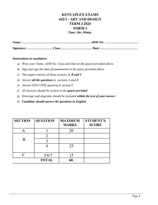 Preview page Form-3-Art-and-Design-Term-3-Opener-Exam-2024-Version-2_3089_0.jpg