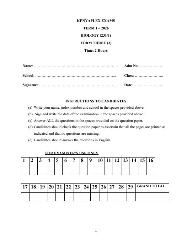 Preview page Form-3-Biology-End-Term-1-Exam-2026_5461_0.jpg