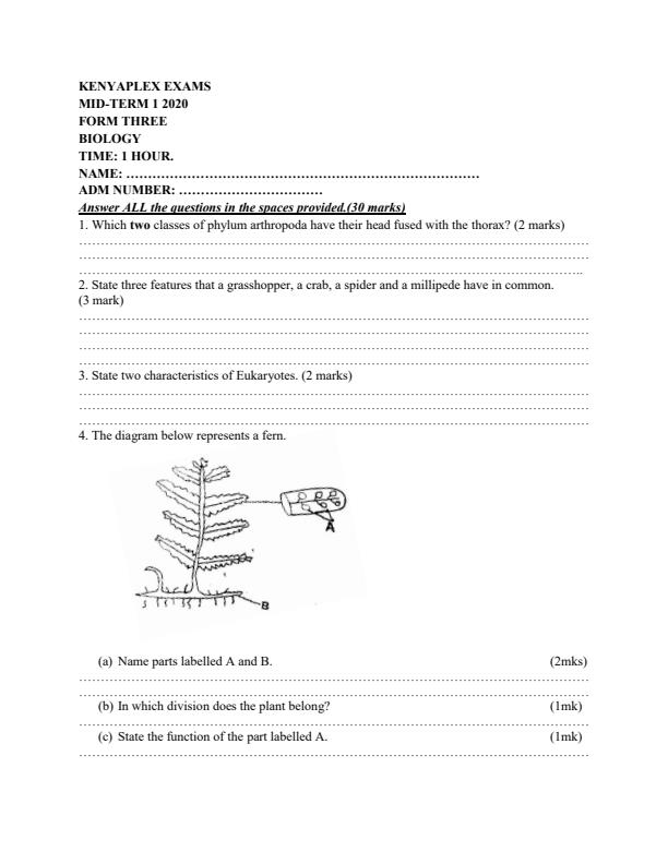 Preview page Form-3-Biology-Mid-Term-1-Examination-2020_544_0.jpg