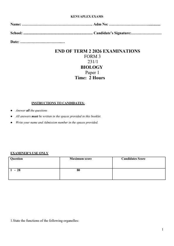 Preview page Form-3-Biology-Paper-1-End-Term-2-Exam-2026_6228_0.jpg
