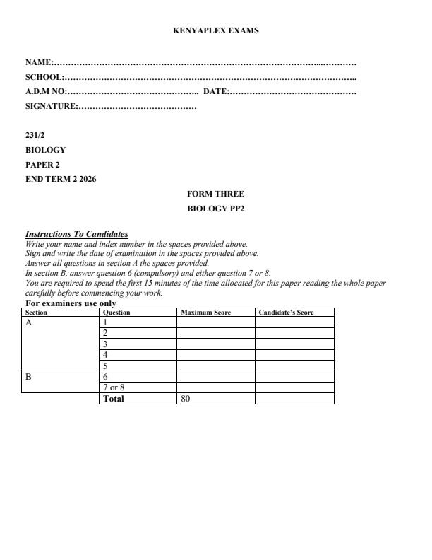 Preview page Form-3-Biology-Paper-2-End-Term-2-Exam-2026_6229_0.jpg