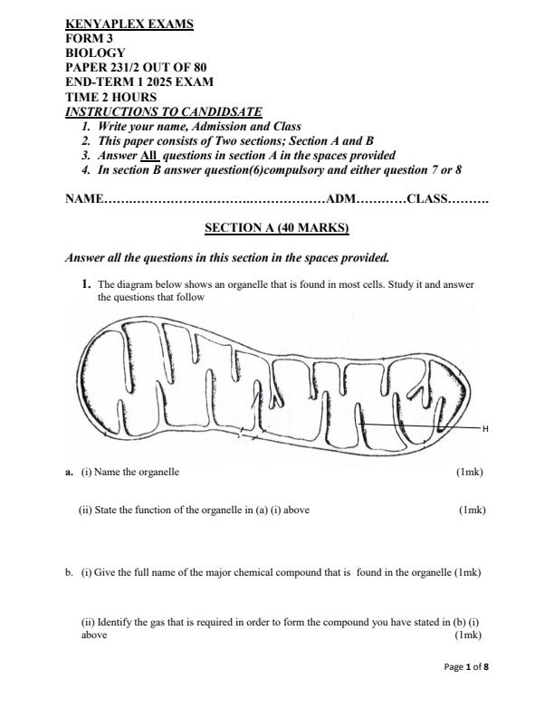 Preview page Form-3-Biology-Paper-2-End-of-Term-1-Examination-2025_3892_0.jpg