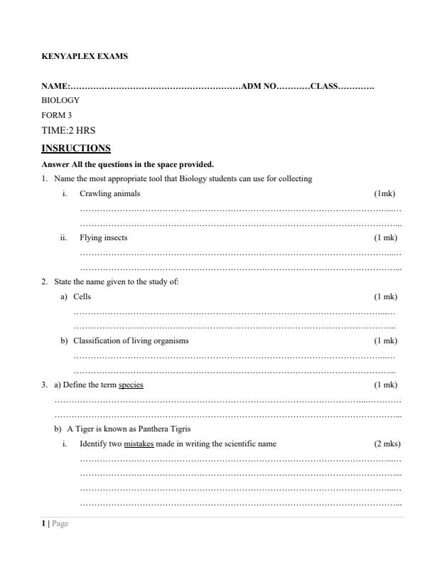 Preview page Form-3-Biology-Term-1-Opener-Exam-2024_1999_0.jpg