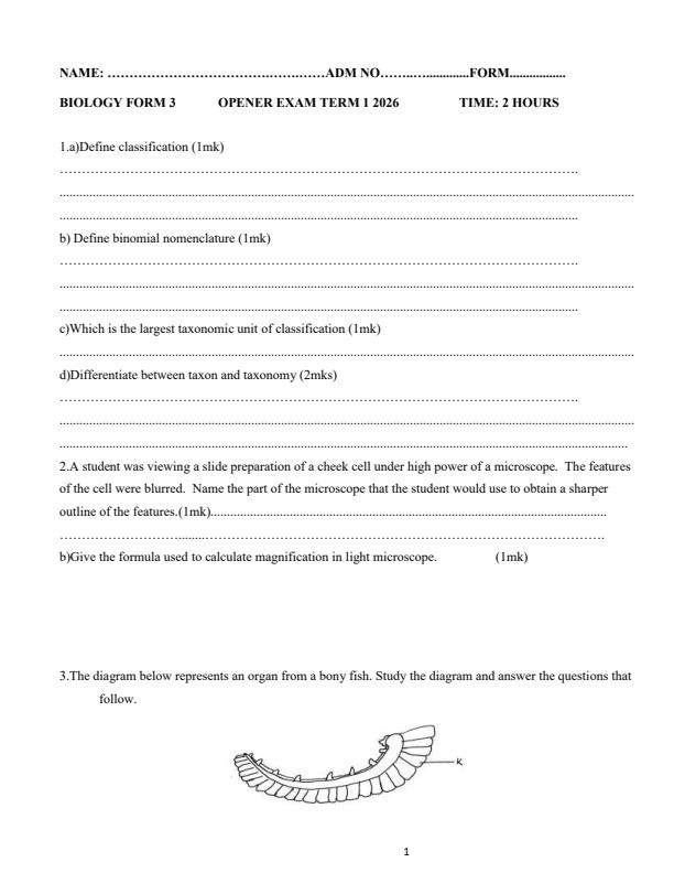 Preview page Form-3-Biology-Term-1-Opener-Exam-2026_4889_0.jpg