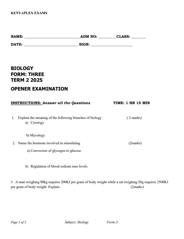 Preview page Form-3-Biology-Term-2-Opener-Exam-2025_3923_0.jpg
