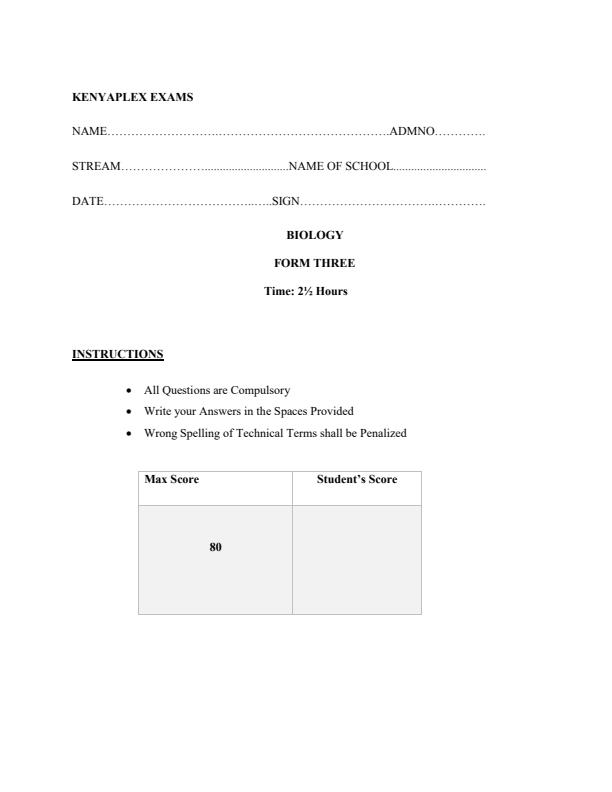 Preview page Form-3-Biology-Term-3-Opener-Exam-2024-Version-2_3090_0.jpg