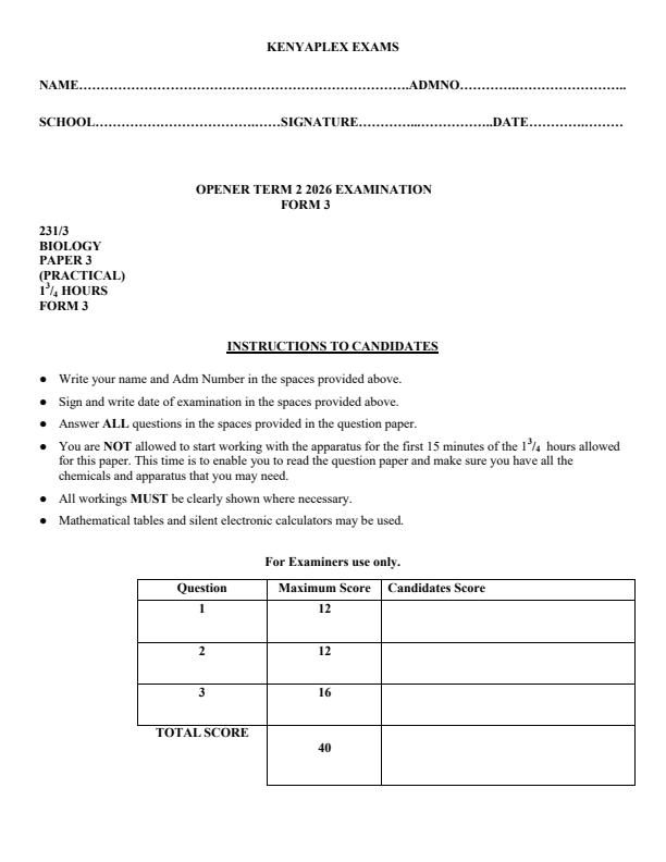 Preview page Form-3-Biology-paper-3-Term-2-Opener-Exam-2026_5694_0.jpg