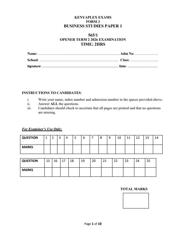 Preview page Form-3-Business-Studies-Paper-1-Term-2-Opener-Exam-2026_5695_0.jpg