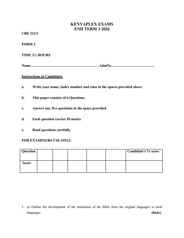 Preview page Form-3-CRE-Paper-1-End-Term-3-Exam-2026_6974_0.jpg