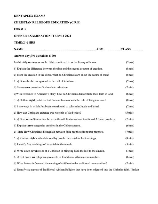 Preview page Form-3-CRE-Term-2-Opener-Exam-2024_2381_0.jpg